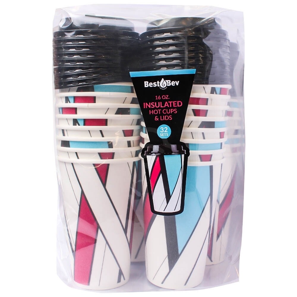 Simcha 16 Oz Insulated Cups & Lids, 32 Ct