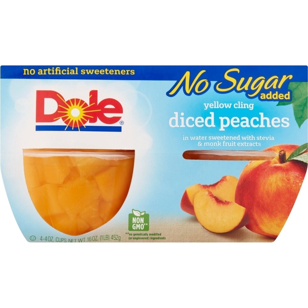 Dole Diced Peaches No Sugar, 4 Pack