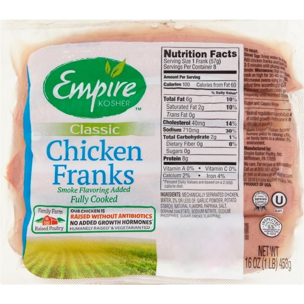 Empire Chicken Franks Uncured (Hot Dogs), 16 Oz