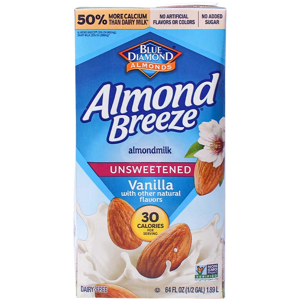 Blue Diamond Almond Breeze Almond Milk, Vanilla, Unsweetened, 64 Oz