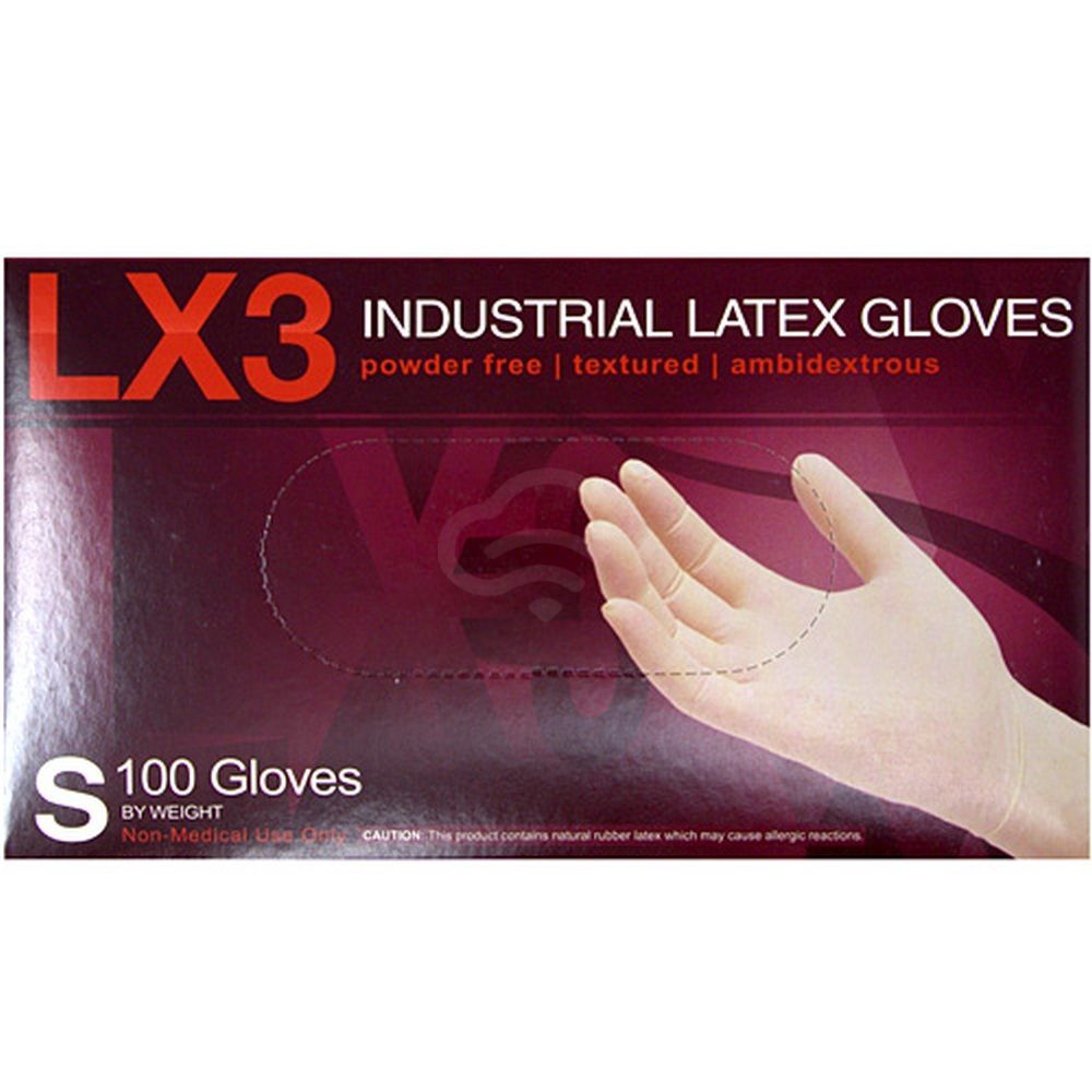 Lx3 Industrial Latex Gloves Small, 100 Ct