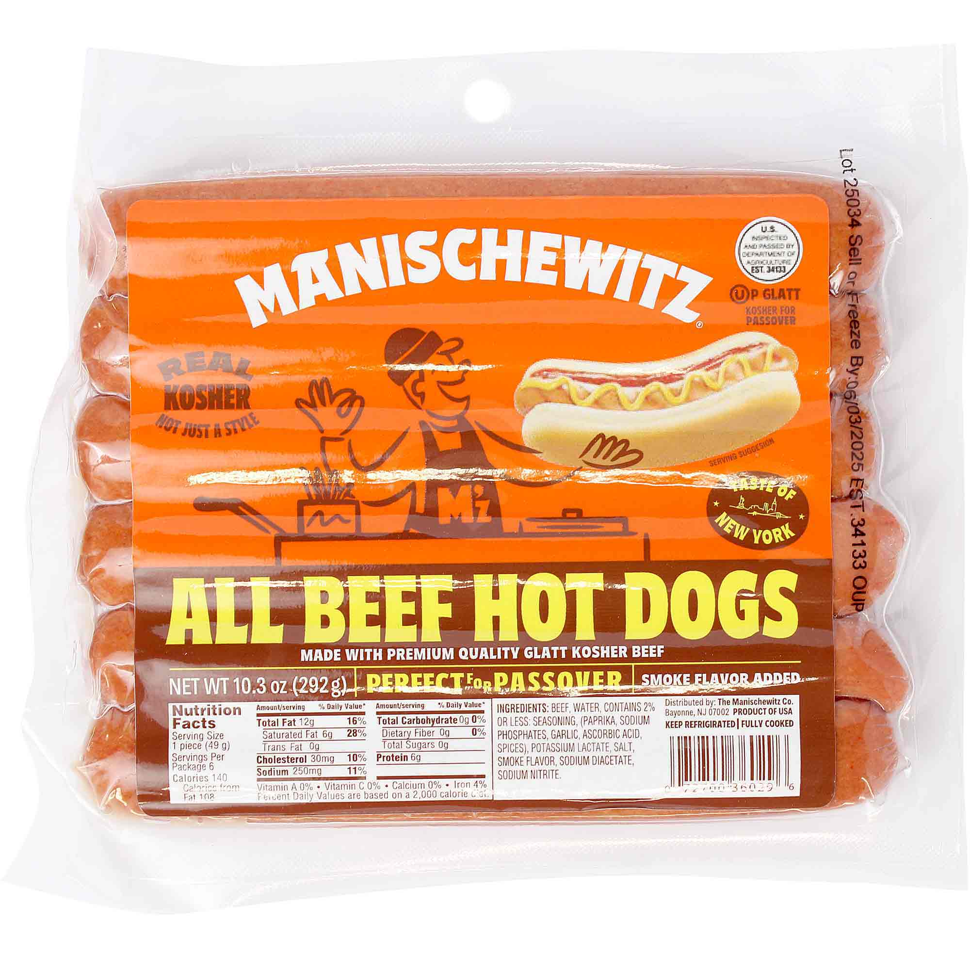 Manischewitz Hot Dogs All Beef, 10.3 Oz | SeasonsKosher.com Online